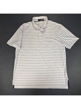 RLX Ralph Lauren Performance Shirt Blue Striped Golf Polo Button Collar Mens XL